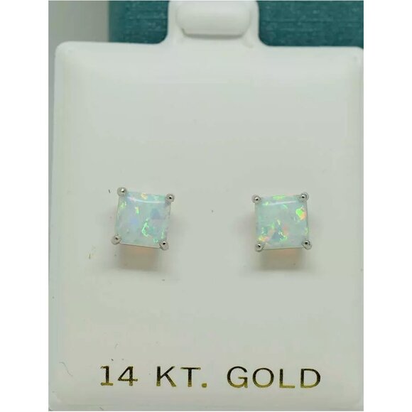 Genuine 0.94 Cts Opal Stud Earrings 14k Gold